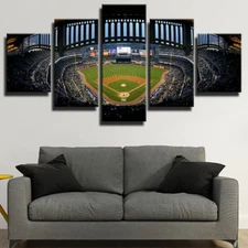 New York Yankees MLB Baseball Stadium Night View 5 Piece Panel Canvas Wall Art