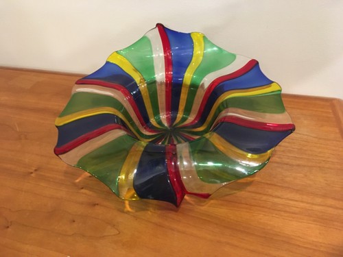 Rainbow Fused Glass Hand Blown Art Glass Bowl Millerighe Italy - Picture 2 of 10