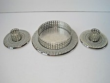 Set Of 3 Metallic Beaded Candle Holders