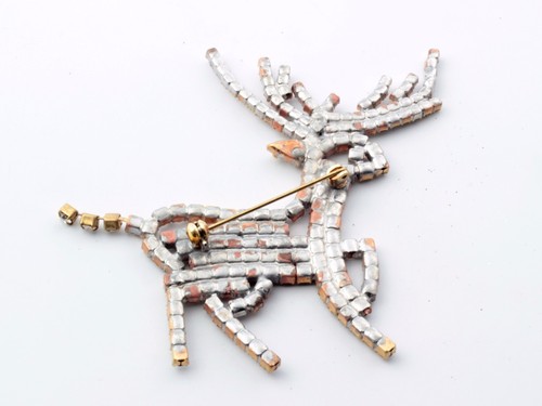 Tschechische Handarbeit Klarglas Strass Weihnachten Rentier Anstecknadel Brosche - Bild 2 von 3