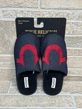 True Religion Slippers Slip-On Small 7-8 Navy w/Red Horseshoe Logo NEW