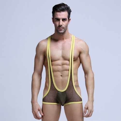Body uomo rete a rete sexy sottotute mankini wrestling jockstrap lingerie - Foto 13 di 18