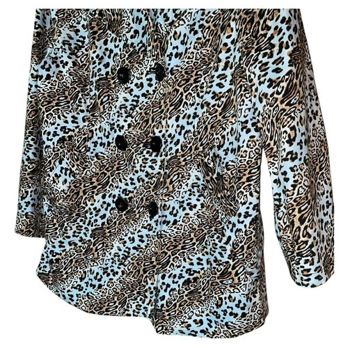 Jaclyn Smith Animal Print Double Breasted Trench Coat Mob Wife Womens Size Large - Picture 3 of 10