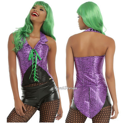 DC Comics The Joker Lace Up Halter Top Purple Green Corset Costume Cosplay S-L