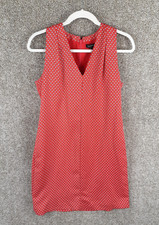 Banana Republic Sleeveless V-Neck Shift Dress Womens 4 Red Geometric Pockets