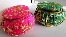 IKM Embroidery matki shape Bangle Box/ Jewellery Organiser  (set of 2)