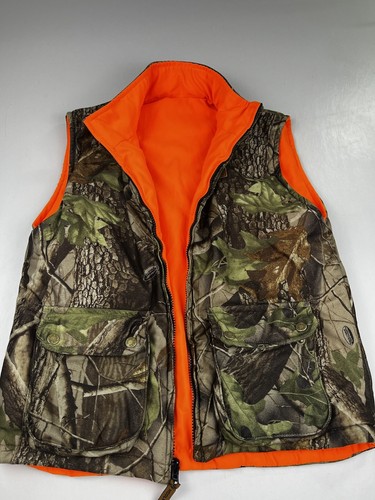 Woolrich Realtree Camo Hunting Boys XL Orange Reversible Vest Jacket