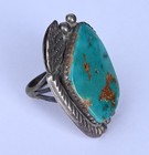 Vintage Navajo Silver Turquoise Leaf Statement Ring Size 11.25 23.36g — photo 3