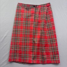 Vintage Jack Winter Red Tartan Plaid Midi Skirt Womens 16 A-Line Polyester Knit