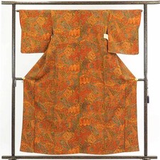 Clearance Recycled Silk Komon Kimono Brown/Orange, Women M, A