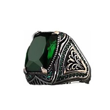 Emerald Stone Men Silver Ring, 925 Sterling Silver Emerald Gemstone Ring,