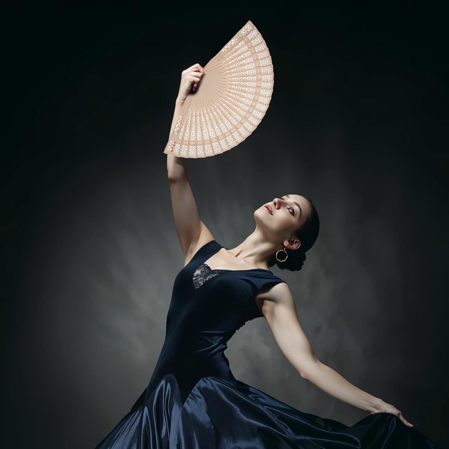 Grevosea Bamboo Folding Fan Set, 4 Pcs Handheld Fans with Sandalwood and Silk, V