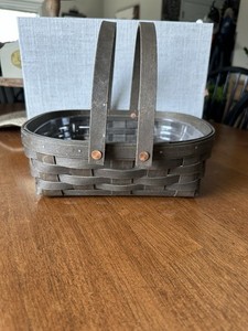 Longerberger 2 Handled Basket with Plastic Liner (Damaged) 2009,Grey/Dark Green