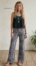 New Boho Women's Soft Animal Leopard Print Fold Over Palazzo Pants S M Medium