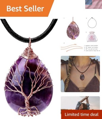 7 Chakra Gemstone Healing Crystals Necklace - Copper Wire Wrapped Natural Uni...