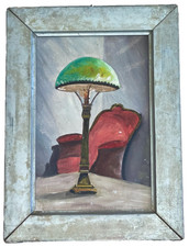 Dipinto olio su tela anni 40 Natura Morta lampada con cornice 32x23