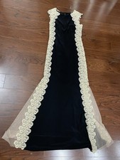 XSCAPE Womens Black Long Formal Lace Sheer  Side Cocktail Dress Size 6