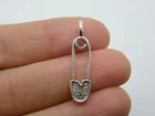 BULK 50 Safety pin charms antique silver tone P32 - SALE 50% OFF