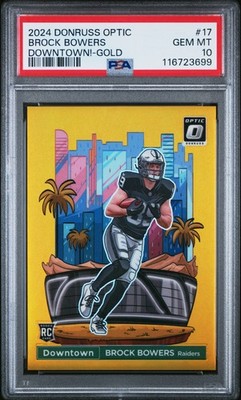 2024 Panini Donruss Optic Downtown! #17 Brock Bowers Downtown!-Gold PSA 10 #/10