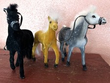 Lot of 3 Vtg 1960s/70s Flocked Plastic Horse Figures Toys Dapple Black Palomino