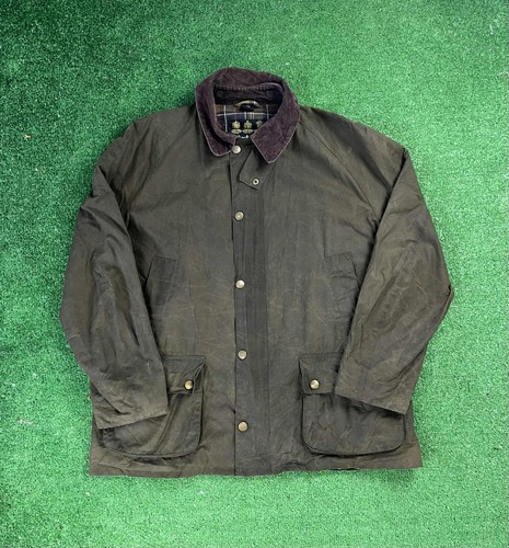 Barbour Vintage 00's Ashby Waxed Corduroy Collar Olive Jacket, Size XXL