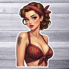 Pinup Girl Sticker Vinyl Decal Plaid Top Tattoo Pinup Country Sexy Retro Design