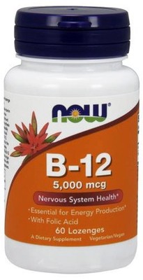 NOW Foods Vitamin B-12 with Folic Acid, 5000mcg - 60 lozenges (375,56 EUR/kg)