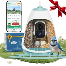Smart Bird Feeder with Camera, Dual Seed Chambers & Spill Resistant, Solar-Po...