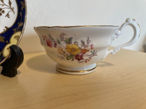 Antique Cobalt blue floral flowers Teacup and saucer Duo pattern 5176 handpaint - Picture 5 of 8