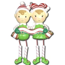 Dangleing Elf Family of 2 3 4 5 6 Personalized  Christmas Ornament