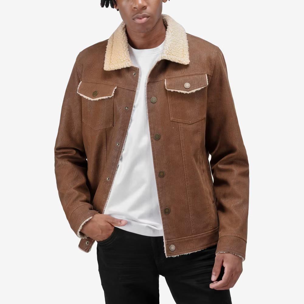X RAY Mens Jacket With Faux Shearling Lining in BROWN Size S