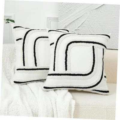 Embroidered Black and White Throw 20'' x 20'' (Pack of 2) Black and Cream White
