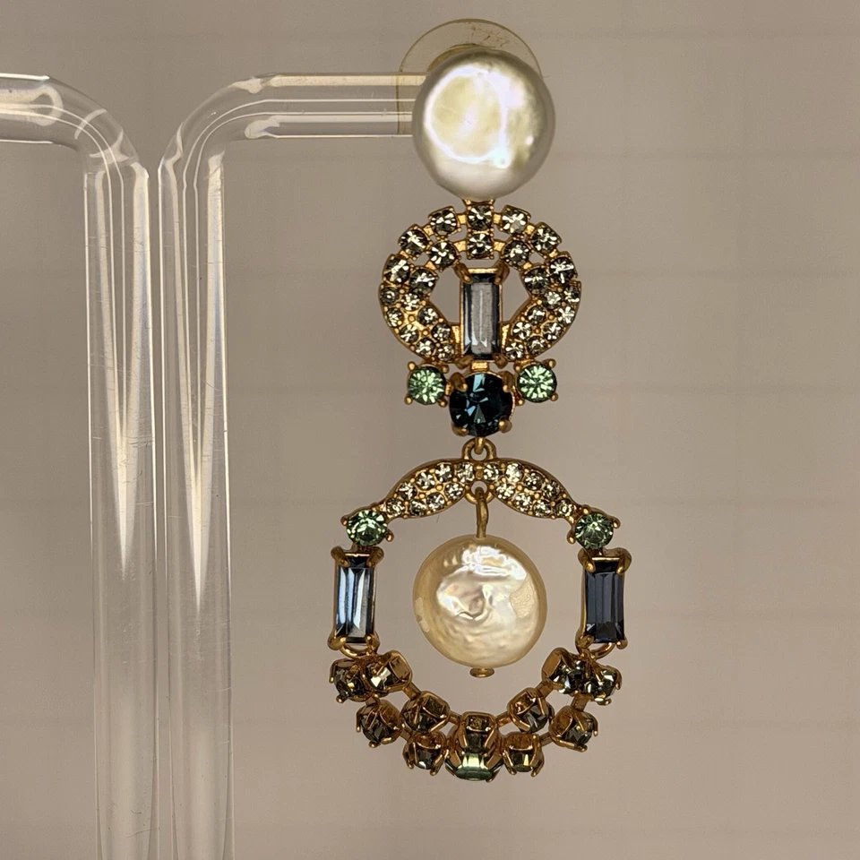 J.Crew Freshwater Pearl Sparkle Statement Earrings Blue Multi Gold Plated NWT - Image 4 of 4