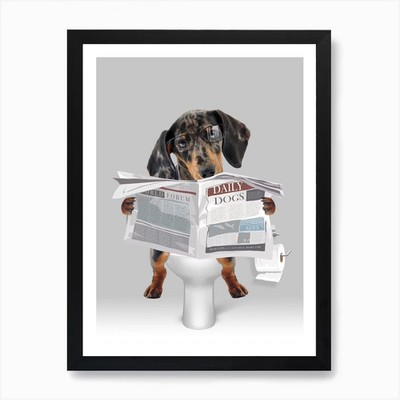 Dackel auf der Toilette Kunstdruck Fr gerahmt Wandbild Poster Leinwanddruck Bild