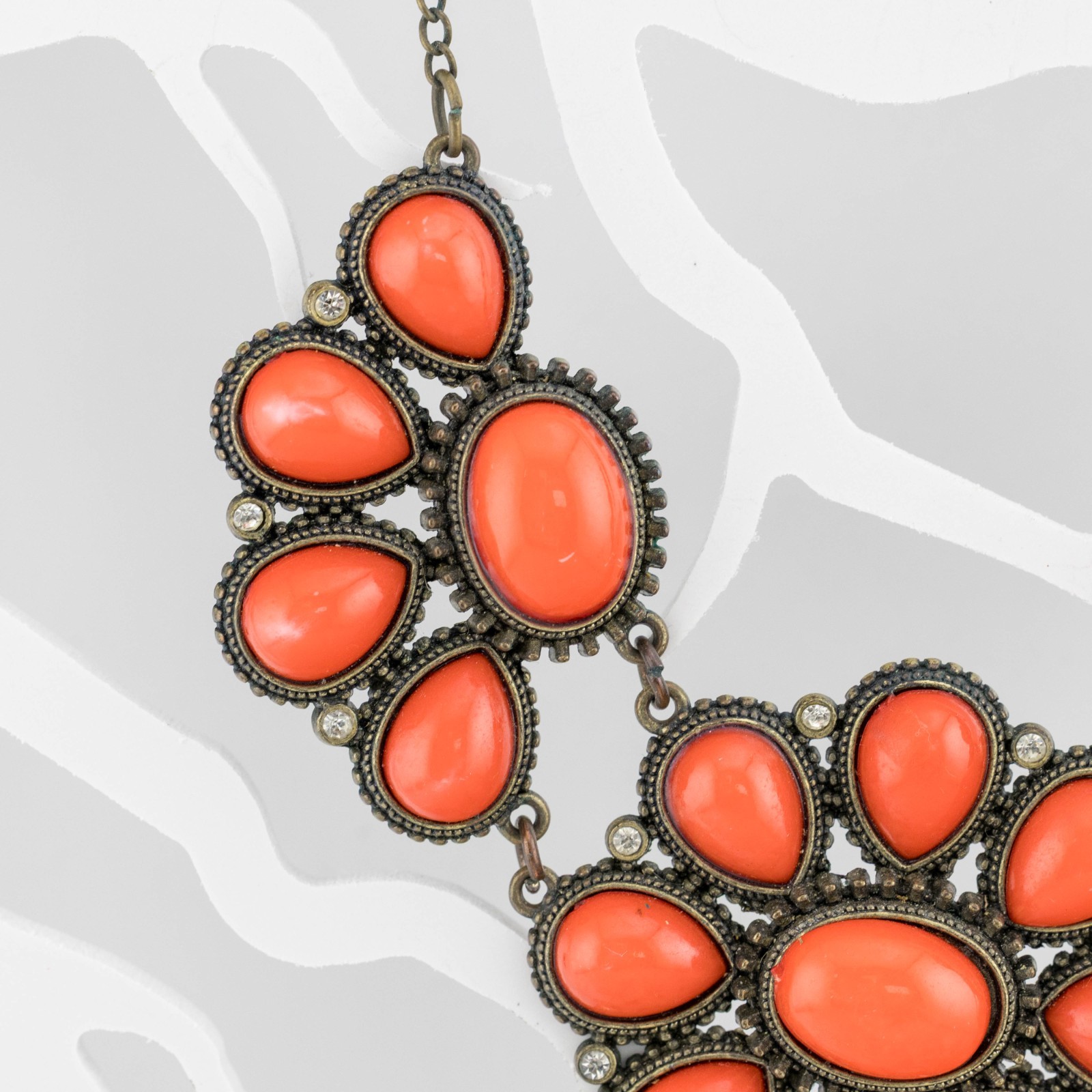 Statement Necklace Orange Acrylic Rhinestone Flor… - image 3
