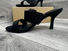 Women  s Black Mules Heels Buckle Slip On Sandals Shoes