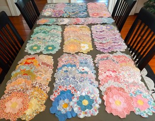 Vintage Hand Stitched Grandmother's Flower Garden Quilt Top Blocks Lot of 215!