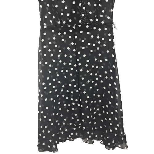 Polka Dot Ruffled Sheer Midi Dress Size 14 Black White Pin Up Office Siren Goth - Picture 14 of 19