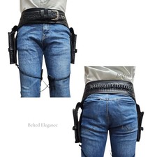Western Cowboy Leder Waffenholster Gürtel - geprägt schwarz Doppelholster alle Größen