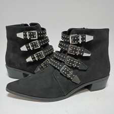 Express 4 Buckle Studded Ankle Boots Black Faux Suede sz 8.5