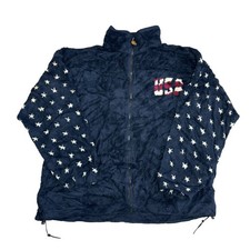 Vintage USA Flag Fleece Jacket Navy Stars Full Zip Outdoor Retro Mens XL