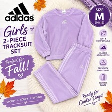 adidas Girls 2 Pc Tracksuit Set Lavender Purple Sweatshirt Pants Size M 10/12