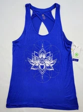 NWT GAIAM Fiona Lotus Graphic Studio To Street Easy Fit Royal Blue Tank Top Sz L