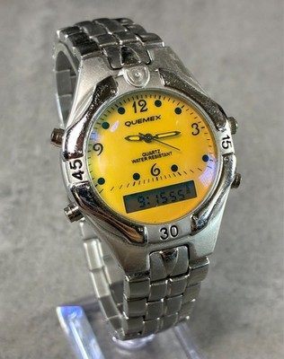 Quemex Yellow Dial Analog & Digital Men's Watch 38mm Working Rare