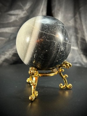 2.83'' Tai Chi (Yin Yang) Jasper Sphere With Metal Stand 1lb 2.7oz (530 grams)