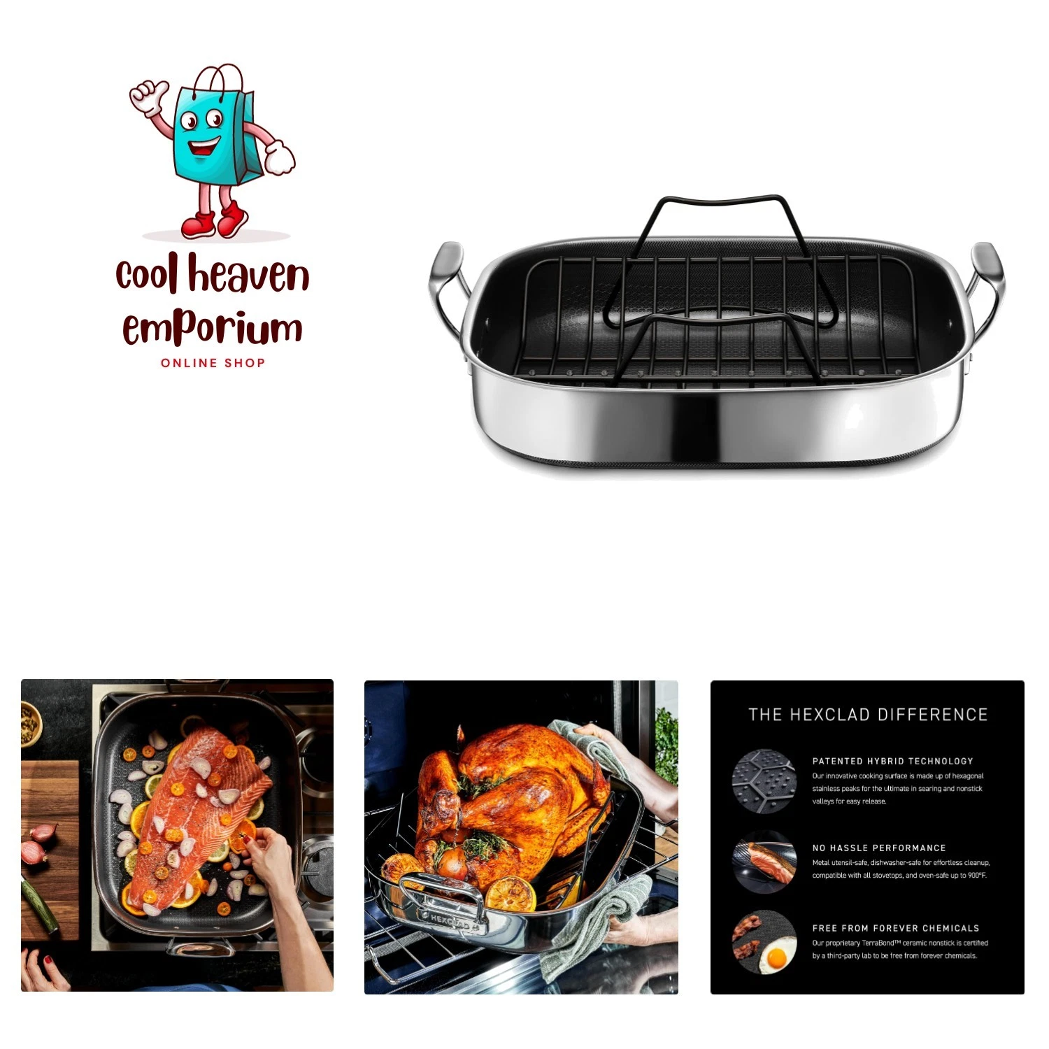 Hybrid Nonstick Roasting Pan with Rack, Dishwasher-Friendly, Oven-Safe Up to ...