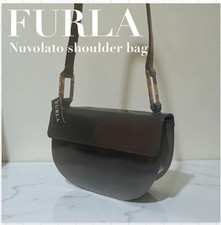 FURLA Nuvolato Shoulder Bag Enamel Leather Drak Gray Turnlock from Japan