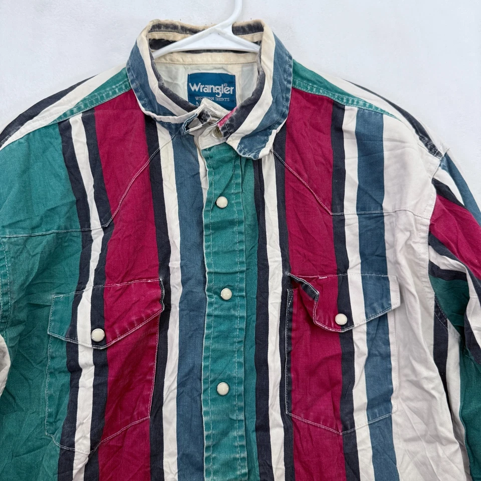 Camisa De Colección Wrangler Brushpopper Hombres L Rayas Perla Snap Vaquero Occidental Foto 2 de 4