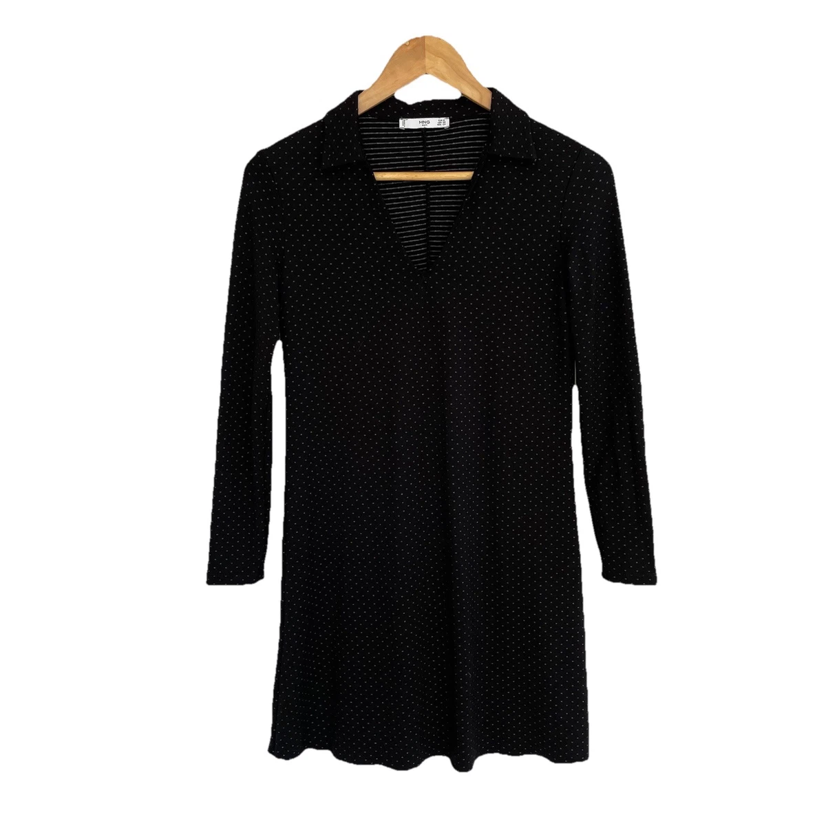 mango flared sleeve polka dot dress Flare Dress with Small Shawl Collar, Contrast Trim, and Button-Front C –  STUDIO731 main image 0