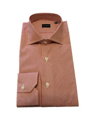 Camicia Uomo artigianale a righe bianco rosse collo francese cotone